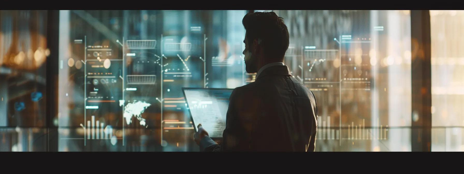 a focused office setting features a confident entrepreneur presenting complex financial charts on a sleek digital screen, surrounded by attentive colleagues, embodying the empowerment and clarity gained from understanding qsbs and irc 1202 regulations.