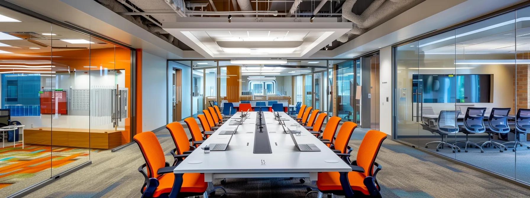 a modern office workspace featuring a sleek conference table set with laptops and financial documents, illuminated by bright overhead lights, where diverse professionals engage in a focused discussion about optimizing tax strategies using irc 1202 provisions.