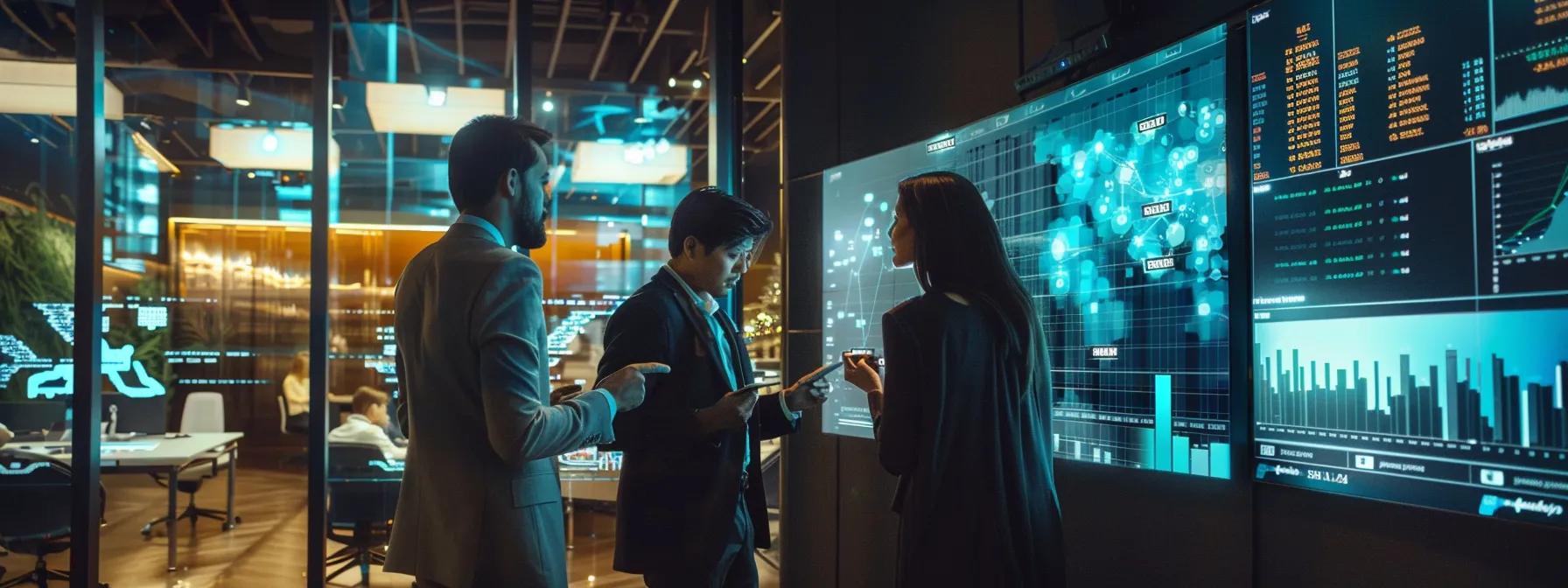 a sleek, modern office space showcases a diverse group of financial advisors engaged in dynamic discussions around a digital display of innovative investment strategies, highlighting their forward-thinking, growth-minded approach to portfolio management.