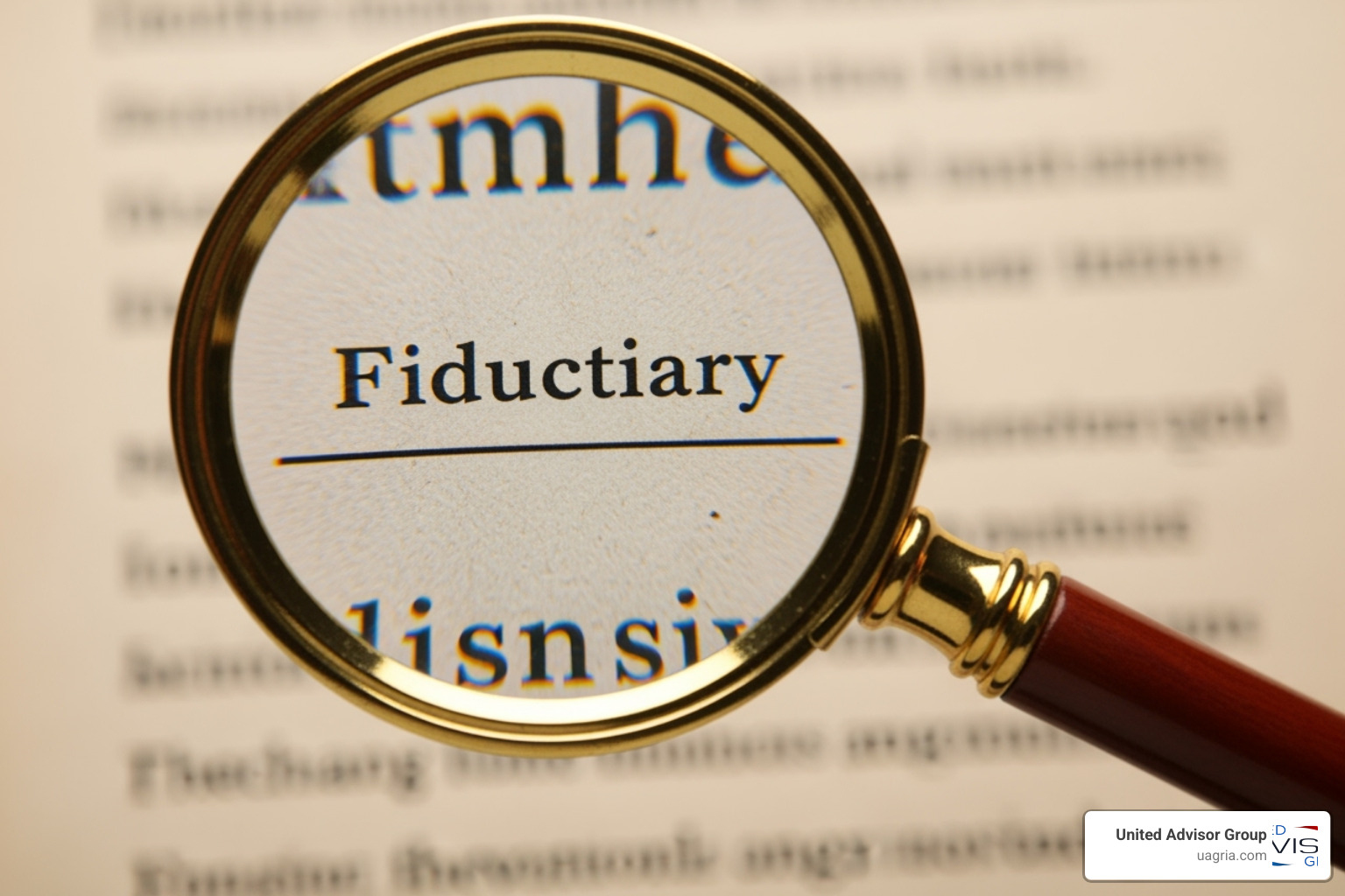 document with a magnifying glass highlighting the word "Fiduciary" - RIA business model document with a magnifying glass highlighting the word "Fiduciary" - RIA business model