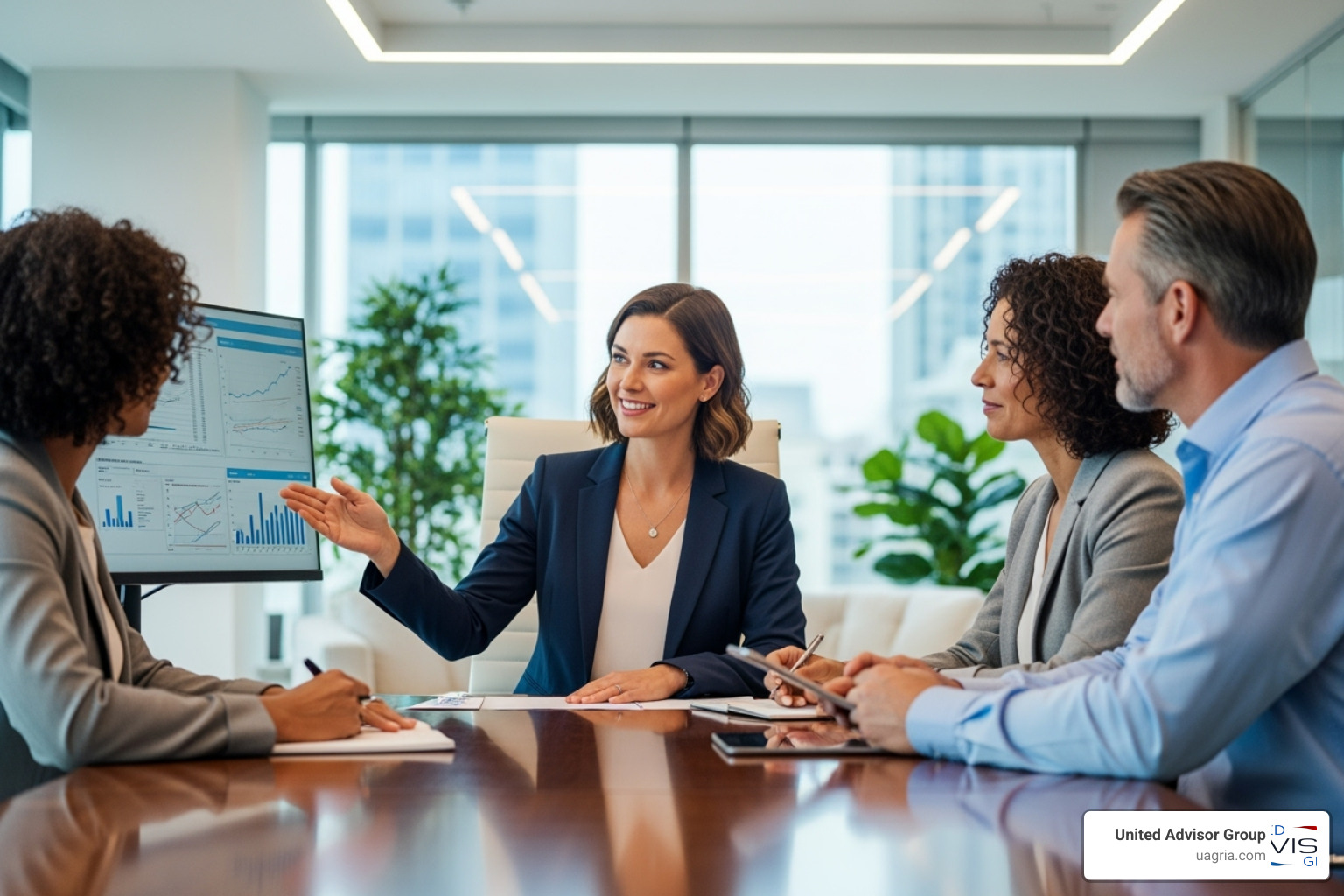female financial advisor confidently leading client meeting - recruiting female financial advisors