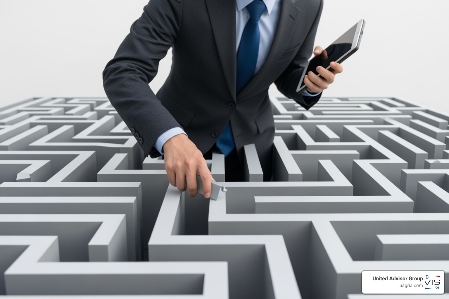 Image of an advisor navigating a maze, symbolizing the challenges and complexities of the transition process. - leave broker dealer Image of an advisor navigating a maze, symbolizing the challenges and complexities of the transition process. - leave broker dealer