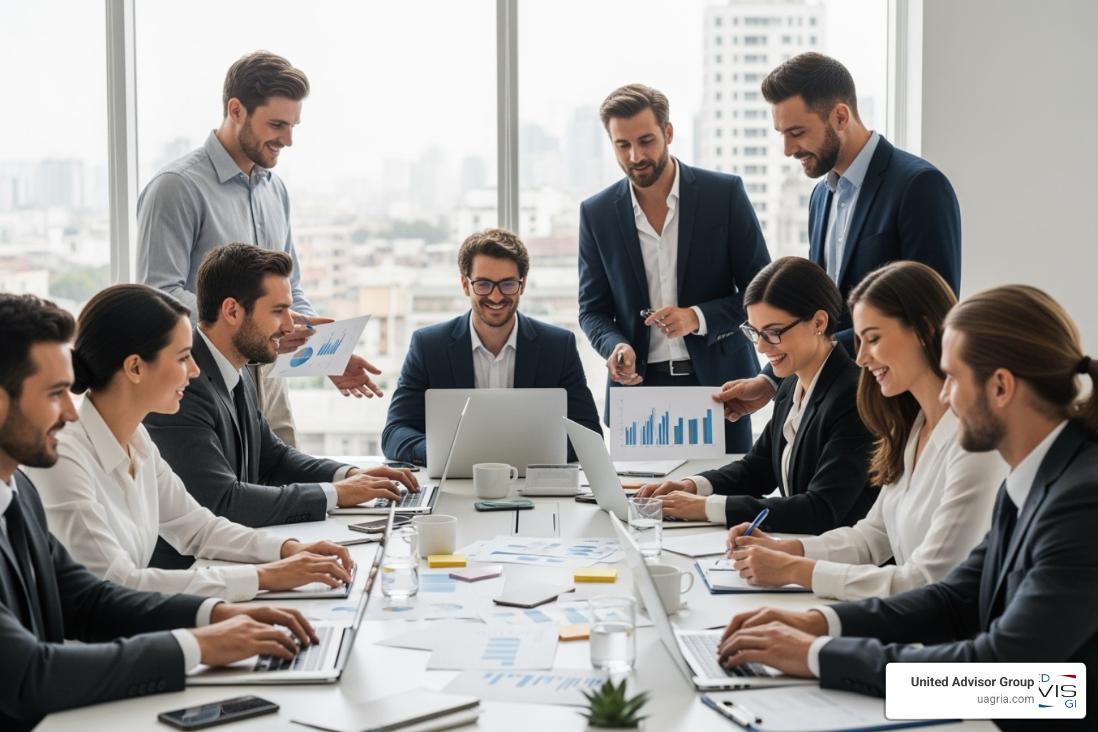 A diverse group of financial professionals collaborating in a modern office setting - financial advisor careers A diverse group of financial professionals collaborating in a modern office setting - financial advisor careers