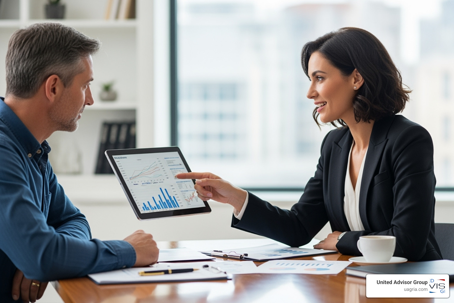 An advisor actively engaging with a client during a financial planning session, using a tablet to illustrate concepts - financial advisor careers An advisor actively engaging with a client during a financial planning session, using a tablet to illustrate concepts - financial advisor careers