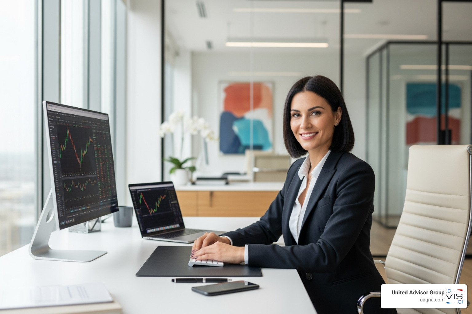Advisor thriving in a new, modern office environment - Financial advisor move