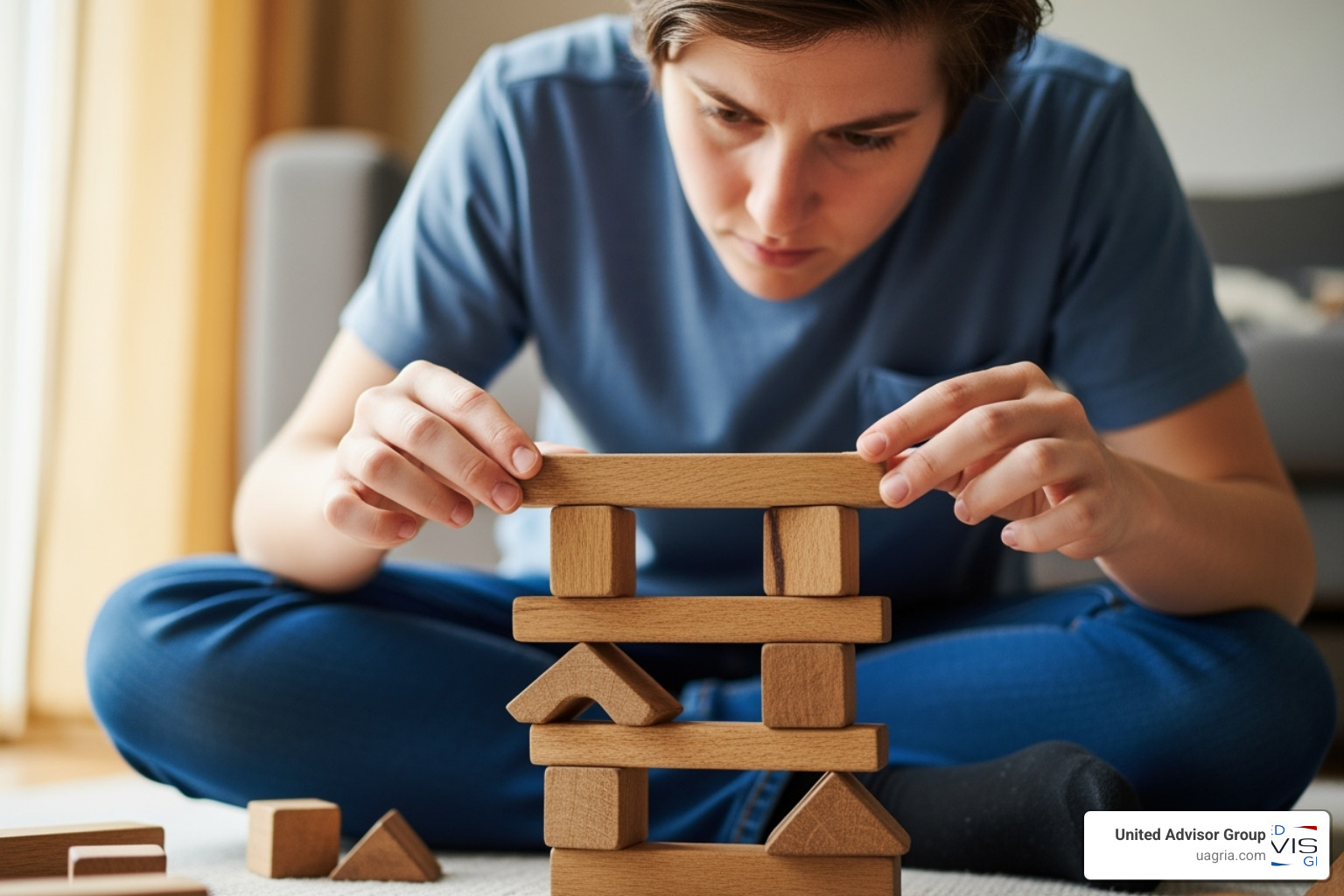 Single person building something with blocks - Independent advisor success