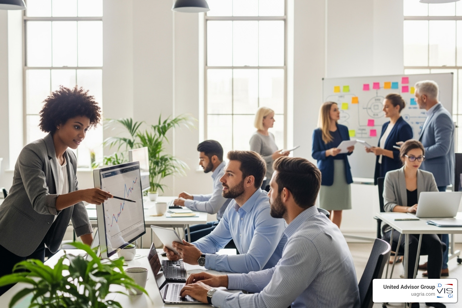 a diverse group of professionals collaborating in a modern office setting - career change from financial advisor a diverse group of professionals collaborating in a modern office setting - career change from financial advisor